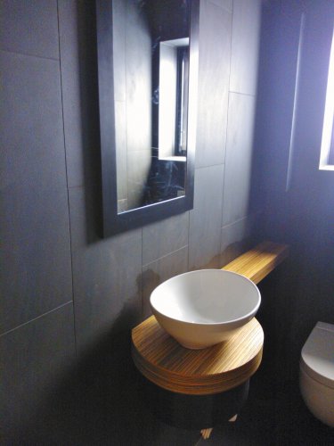 Curved Vanity with shaving cabinets